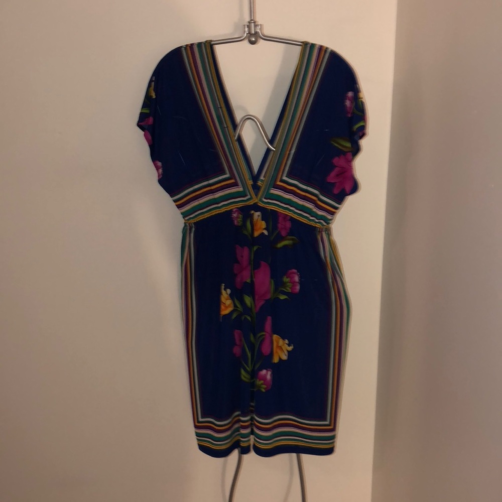 Multi-color, deep v-neck/back mini dress